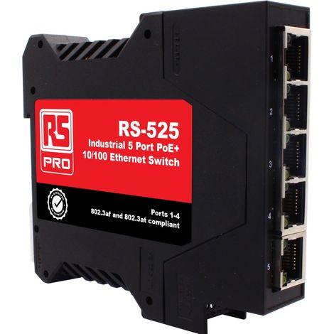 Switch Ethernet 5 Ports RJ45, 10/100Mbit/s, montage Rail DIN RS-525 ( Prix pour Boîte de 1 )