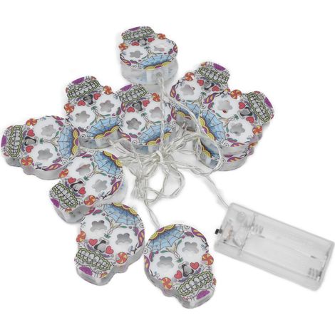 Guirlande lumineuse à 10 LED en forme de crâne pour Halloween, idéale pour les fêtes et les décorations de Noël. Fonctionne sur piles. (1/5)