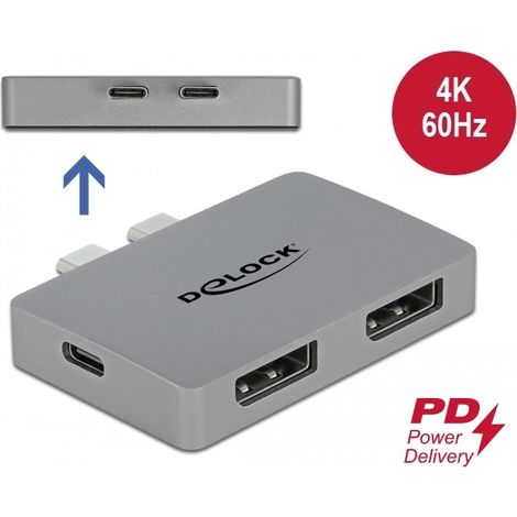 Delock Adaptador DisplayPort doble con 4K 60 Hz y PD 3.0 para MacBook