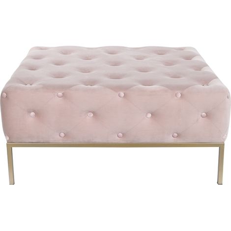 Banquette capitonnée en polyester rose et métal doré - longueur 100 x Profondeur 100 x hauteur 45 cm -PEGANE- (1/5)