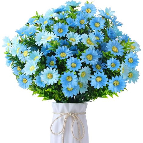 LangRay Lot de 6 Marguerites Fleurs Artificielles - Marguerites Artificielles Fleurs en Plein air Fausses Plantes, pour Fenêtre, Bote à Suspendre, Décoration Intérieure et Extérieure (Bleu) (1/5)