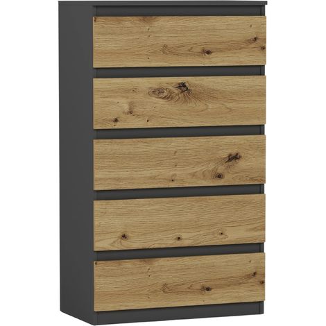 Hohe Flurkommode mit Schubladen, Anthrazit Mix Artisan - 70 x 40 x 121 cm - Modern R5