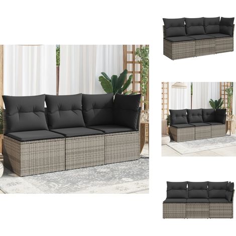Canapé de jardin avec coussins 3 places gris résine tressée - Canapé De Jardin - Meuble De Jardin - Salon De Jardin - Résine Tressée - Rotin Synthétique (1/5)