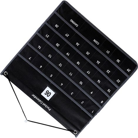 [Wandkalender] [Monatsplaner aus Vliesstoff mit Taschen] 44 x 42 cm, Schwarz, für Büro/Wohnzimmer/Spielzimmer, inklusive 12 Monatskarten