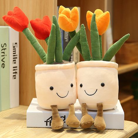 Tulipe réaliste 35cm, plante succulente en peluche douce, poupée fleur en pot, oreiller décoratif moelleux pour enfants fille, cadeau tendre (1/5)