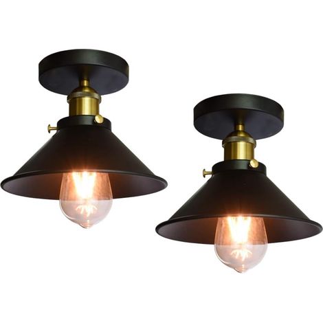 Lot de 2 Plafonnier, Design Industriel Vintage, Métal Noir, Douille E27, Pour Salon Cuisine (1/5)