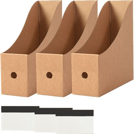 Juego de 3 revisteros de cartón kraft, plegables, con asas, para oficina, escuela o hogar. (1/5)
