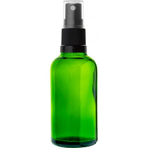 Flacon en verre vert de 30 ml avec atomiseur noir, filetage 18/415 (1/4)