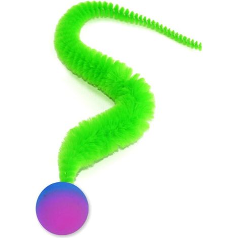 Balle Rebondissante Pour Chat - Jouet Interactif Chenille En Caoutchouc Et Polyester - Tige De Jeu Incluse - 24 Cm - 1 Pièce (1/5)