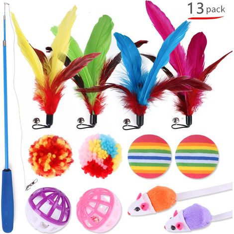 Jouets pour chats, assortiment de jouets combinés, chat rigolo, souris, clochette, (1/5)