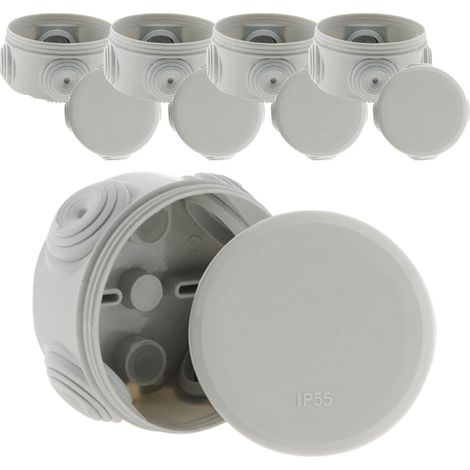 Zenitech – Lot de 5 boîtes de dérivation ronde IP55 Ø70mm – Protection contre projections d'eau et poussière – Couvercle 1/4 de tour