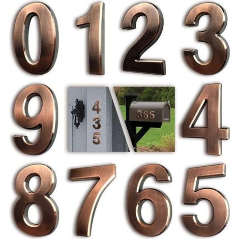 Lot de 10 numéros de maison auto-adhésifs 0-9 – Plastique ABS résistant aux intempéries – Design 3D chromé pour boîte aux lettres et portes - 10pcs (1/5)