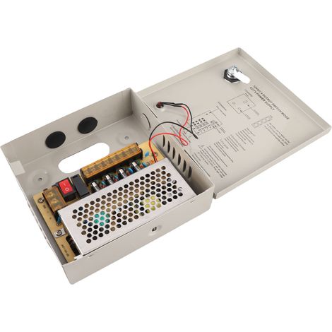 Boîtier de distribution électrique pour vidéosurveillance, 12 V, 4 canaux, fusible 5 A, 110 V/220 V, boîtier métallique, prise secteur verrouillable (1/5)