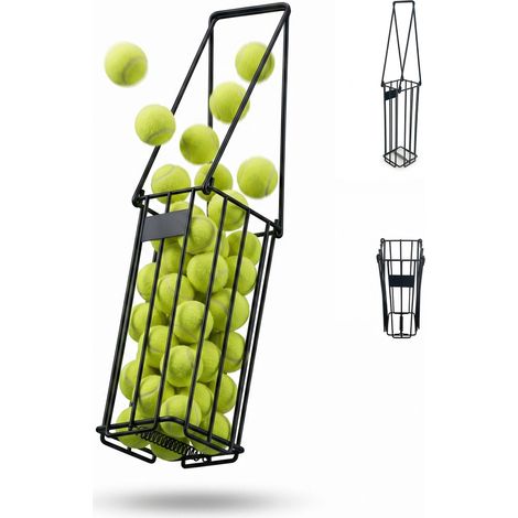 Relaxdays Tennis Ball Collector HxWxD: 76 x 14 x 14 cm, holds 24 balls, iron wire basket, ergonomic handles, black