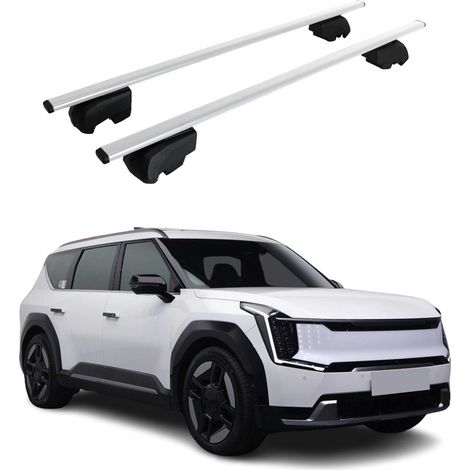 OMAC Dachtrager Quertrager für Kia EV9 2023-2026 – City Crash getestet – ISO PAS 11154:2006 – Abschliessbar – Max 75 kg – 2 Stangen Stahl Silber (1/5)