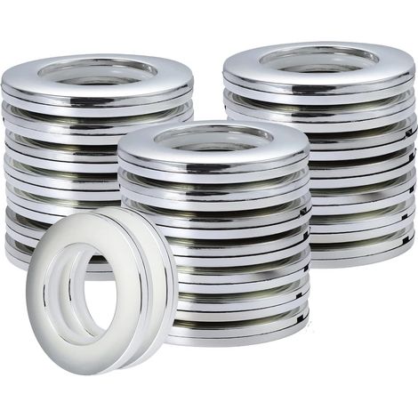 Lot de 32 anneaux à œillets en plastique de 40 mm pour fenêtre, douche, casier (argent vif) (1/5)