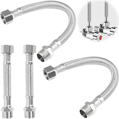 4 Pièces Flexible Robinet Cuisine Connecteurs, 10cm/ 20cm Tuyau Flexible 3/8", 304 Tressé en Acier Inoxydable Tuyau blindé