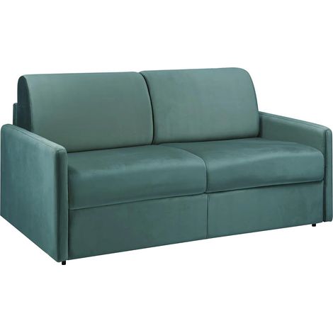 Divano letto 3 posti a ribalta Letto con doghe larghe 140 cm Materasso 18 cm Velluto Verde menta - CALIFE (1/5)