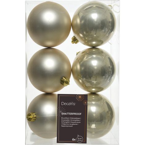 Decoris Bruchsichere Weihnachtskugeln Perle mit Matt- und Glanzfinish 8 cm - 6 Stück