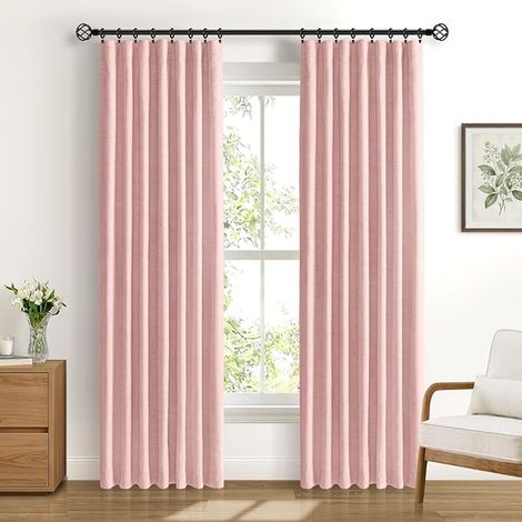 Opaque Blackout Curtains Set of L140 x H225 cm with Clips for Bedroom and Living Room Linen Design Dusty Pink (1/5)