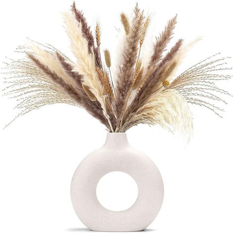 Vase Decoratif en Ceramique, Vase De Forme Ronde d'art Moderne, vases en céramique en Donut Blanc pour La Décoration Salon, Chambre à Coucher, Mariage, Table à Manger, Bureau - S (1/5)