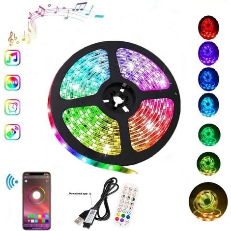 Ruban LED - Multicolore - 5M - Étanche IP65 - Contrôle Smartphone - 150 LEDs 5050SMD (1/4)