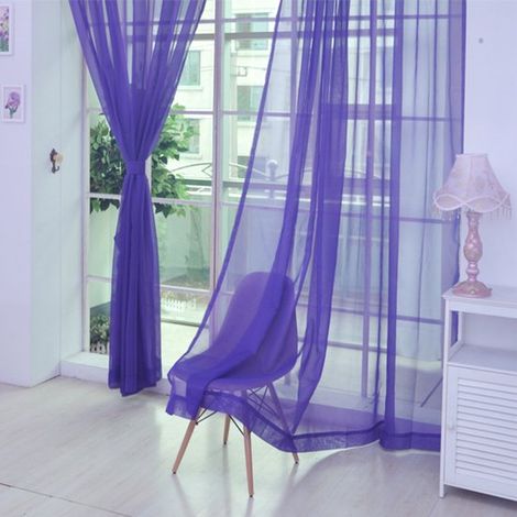 Rideaux transparents à deux panneaux pour le salon – bande plissée, ourlet lesté, 100 % polyester, violet, 100 x 270 cm