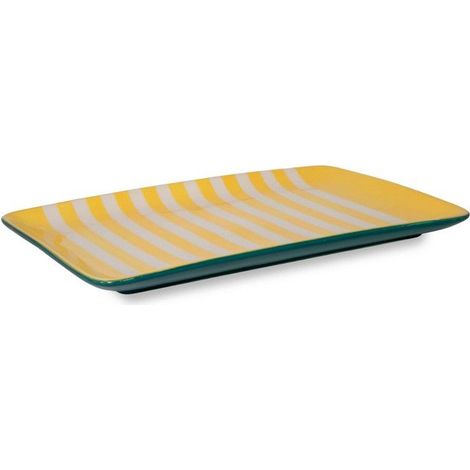 Piatto Rettangolare in Gres 30x20.5x2 cm Giallo a Righe Bianche WD LIFESTYLE