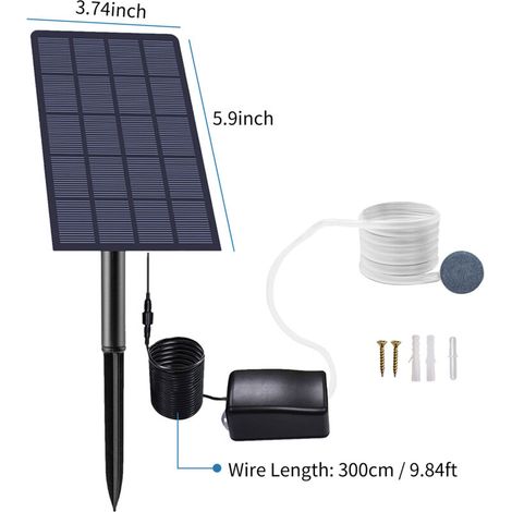 Bomba de oxígeno solar de 2,5 W sin batería: funciona directamente con la luz solar, ideal para estanques y depósitos de hasta 3000 L.