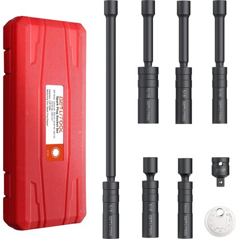 Set of 6 Spark Plug Wrenches, Spark Plug 14/16/21/mm, Cr-V Steel with 1/2 Adapter, Gap Gauge, Plastic Box for Repair, Car, Motorcycle DIY Black (1/5)