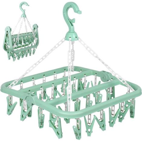Étendoir pliable - Comprend 32 pinces à linge - Séchoir à chaussettes peu encombrant - Pinces à linge multifonctionnelles (1/5)