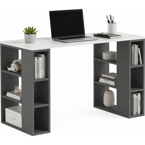 Scrivania Libreria 6 Ripiani Tavolo Porta Computer Casa Ufficio Bianco Antracite