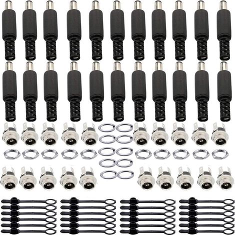20Pcs 5,5 mm x 2,5 mm, connecteurs Jack de Prise d'alimentation mâle CC de – 20 connecteurs Jack filetés de Prise d'alimentation Femelle CC - 20Douilles de Protection en Caoutchouc (1/5)