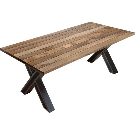 Table à manger 8 personnes en bois de manguier naturel et métal noir 240 x 100 x 77 cm - PANGIVO (1/5)