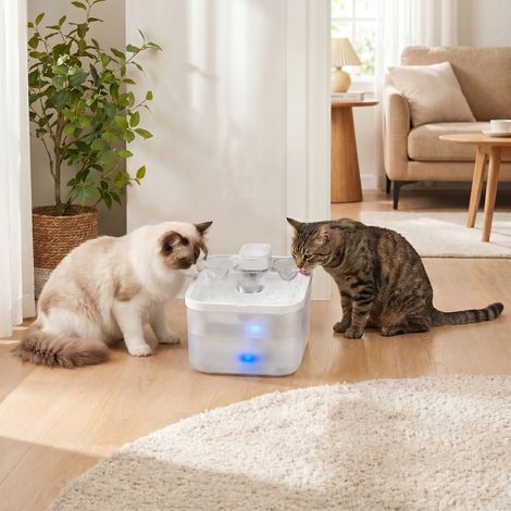 Distributeur d'Eau pour Chat 4,5 L, Fontaine Silencieuse pour Plusieurs Animaux, 28,7 x 19,3 x 17,3 cm, Blanc (1/5)