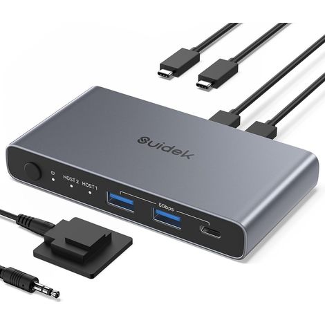 Commutateur KVM USB C pour 2 PC et 1 Moniteur 4K@60Hz, avec 2 Ports USB A, 1 Port USB C, 2 Ordinateurs Portables/Consoles de Jeu de Partager 1 Moniteur HDMI, Clavier/Souris/Imprimante, etc. (1/5)