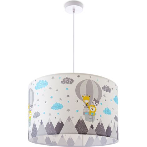 Paco Home Deckenlampe Kinderzimmer Pendelleuchte Babyzimmer Feuerwehr Straße Polizei E27 Pendelleuchte - Weiß, Design 6 (Ø45,5 cm)