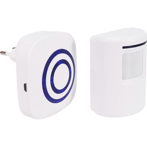 Sonnette de porte, détecteur de mouvement sans fil pour porte commerciale, sonnette intelligente pour visiteurs, alarme de sécurité pour allée avec 1 récepteur enfichable et 1 détecteur PIR (1/4)