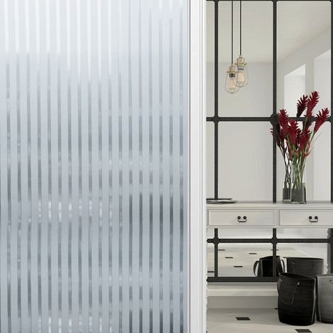 Jiubiaz Fensterfolie Streifen,Sichtschutzfolie Fenster Milchglasfolie,statisch haftend ohne Klebstoff,Anti-UV Folie für Bad und Büro,90x200CM,2 Stück