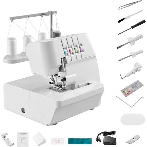 Mophorn Máquina de Coser Overlock, 1250 Puntadas por Minuto, Compatible con 2-3-4 Hilos, Alimentación Diferencial Regulable, con Brazo Libre e Iluminación LED, Dimensiones: 320 x 280 x 320 mm (1/5)