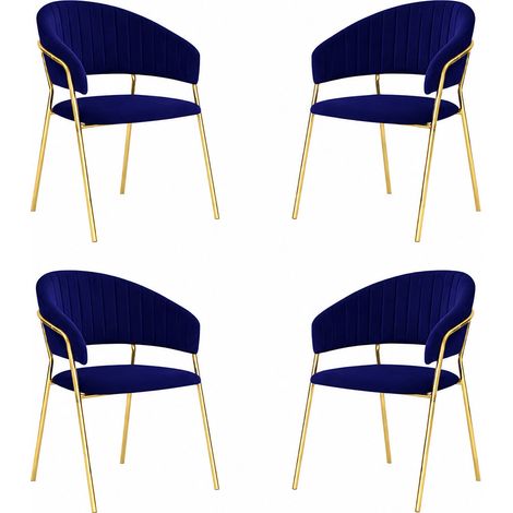 Lot de 4 chaises de salle à manger Aurelia avec dossier en velours bleu nuit (1/5)