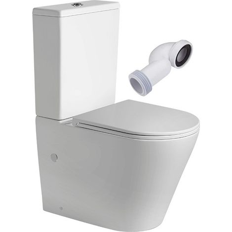 Inodoro Completo Redondo Blanco Mate Inodoro Tanque Bajo con Cisterna y Asiento Extrafino Codo Incluido (1/5)