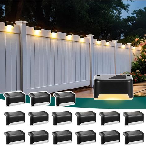 Solar Deck Lights 16 Pack, Outdoor Step Lights Waterproof Led for Stairs, Fence, Yard, Patio, Pathway (Warm White) (1/5)