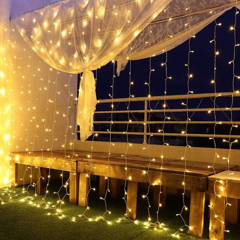 MINKUROW Luces De Cortina 300 Luces De Cortina Led 3m x 3m 8 Modos De Iluminación Impermeable Ip44 Exterior E Interior, Decoración Para Navidad, Boda, Cumpleaños, Ventana, Patio De Casa (1/5)