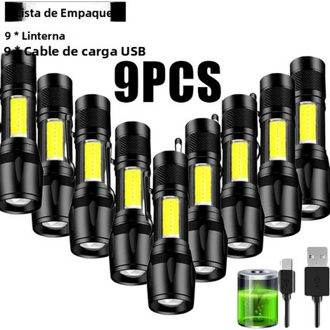 (9 pièces) Lampe torche tactique LED rechargeable, portable, avec clip stylo, étanche (1/5)