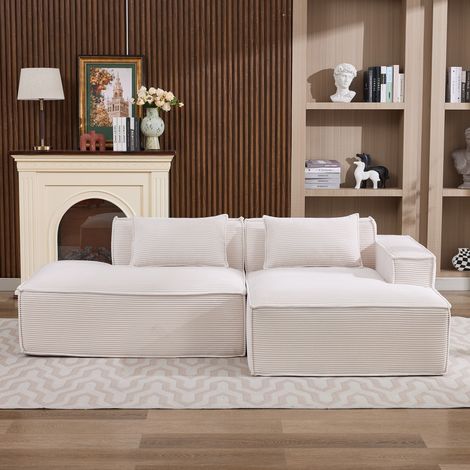 Canapé d'angle 233x129x70 cm en tissu beige, moderne pour petit salon et bureau FloraGrace (1/5)