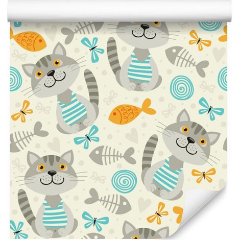 Papier peint chatons gris pour salon et chambre 50x1000 cm (1/5)