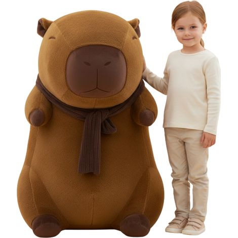 Gran almohada de peluche de capibara con bufanda, 100 cm (1/5)