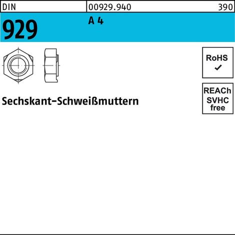 Sechskantmutter DIN 929 M 10 x 1,5 Edelstahl A4 blank 100 Stk (1/2)