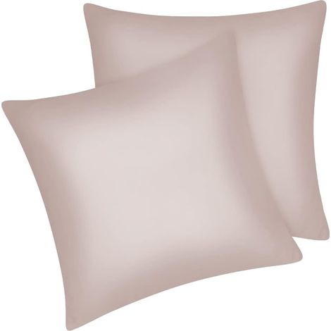 Lot de 2 taies d’Oreiller de 100% Satin de Polyester comme de la Soie en Taille 65 x 65 cm avec la Couleur Beige (1/5)